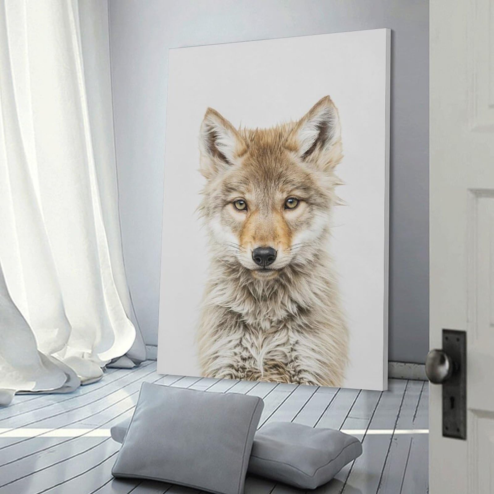 Junmoney Cute Baby Wolf Wall Picture Print, 24x36inch(60x90cm), for Workspace Walls, Study Corners Or Bedrooms, Wall Art That Adds Style to Work Areas