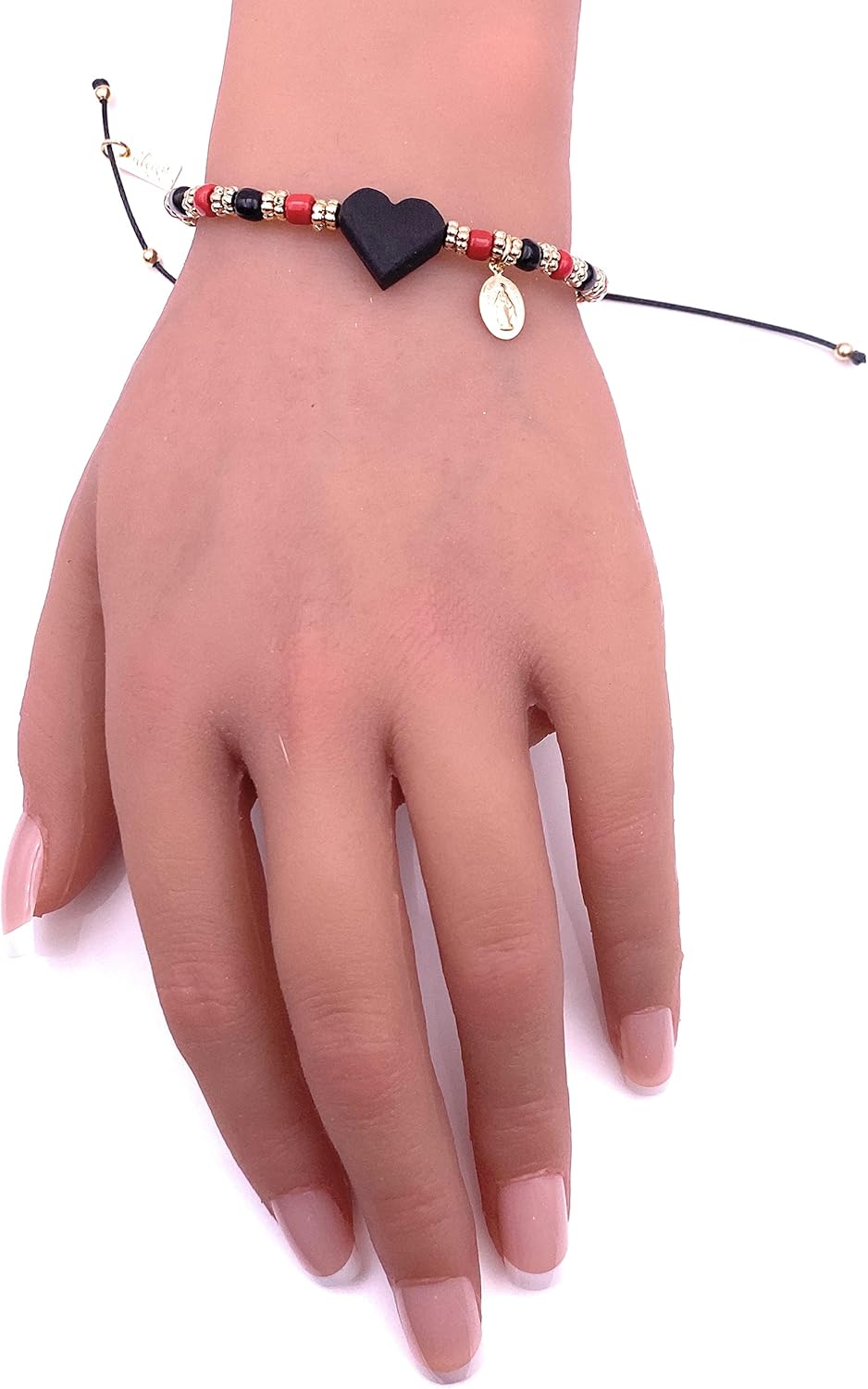 Stylish Women's Bracelet with Natural Azabache Heart Pendant and Minimalist Miraculous Virgin Charm - Image 7