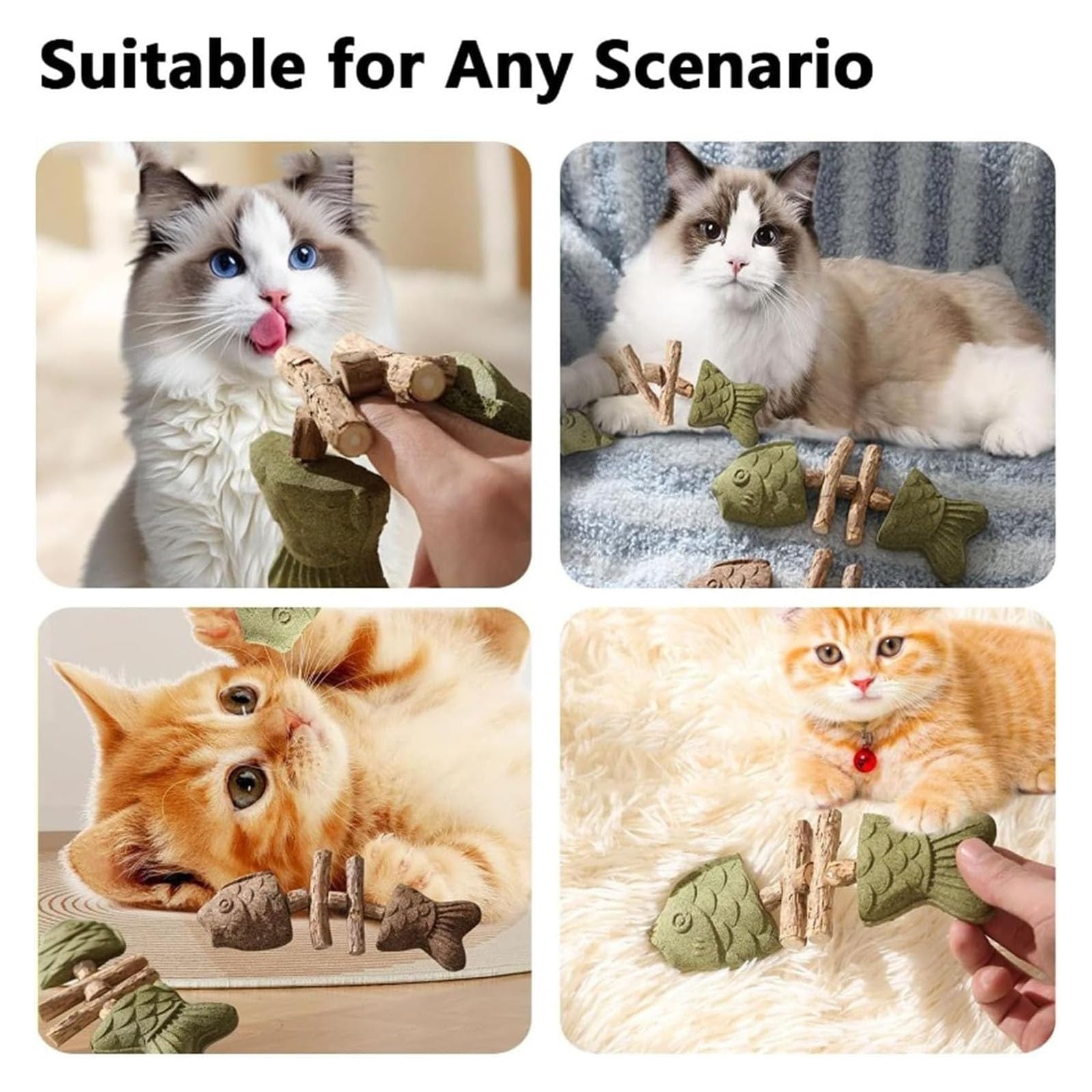 Juguete de dentición para gatos, juguete masticable para gatitos, mordedor de hueso de pescado con hierba gatera, mordedor dental para alivio del aburrimiento en interiores y exteriores, juguete