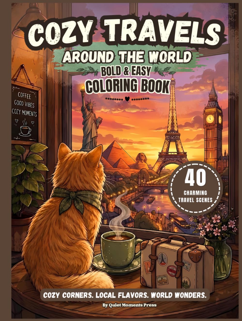 Cozy Travels Around The World: Bold And Easy Coloring Book (Quiet Moments Press)