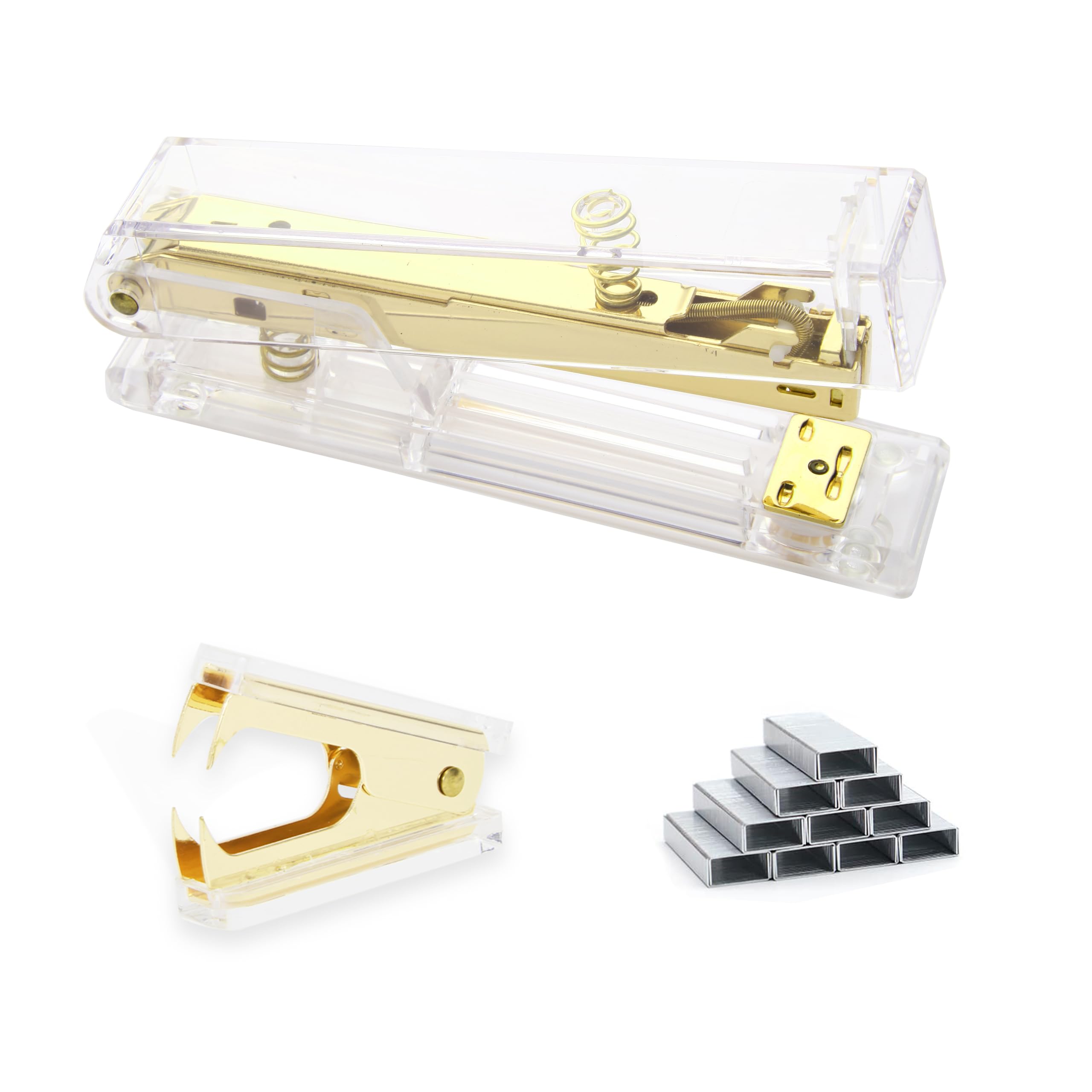 Gold Acrylic Stapler, Desktop Stapler, 25 Sheet Capacity, Includes 1000 Staples and Staple Remover