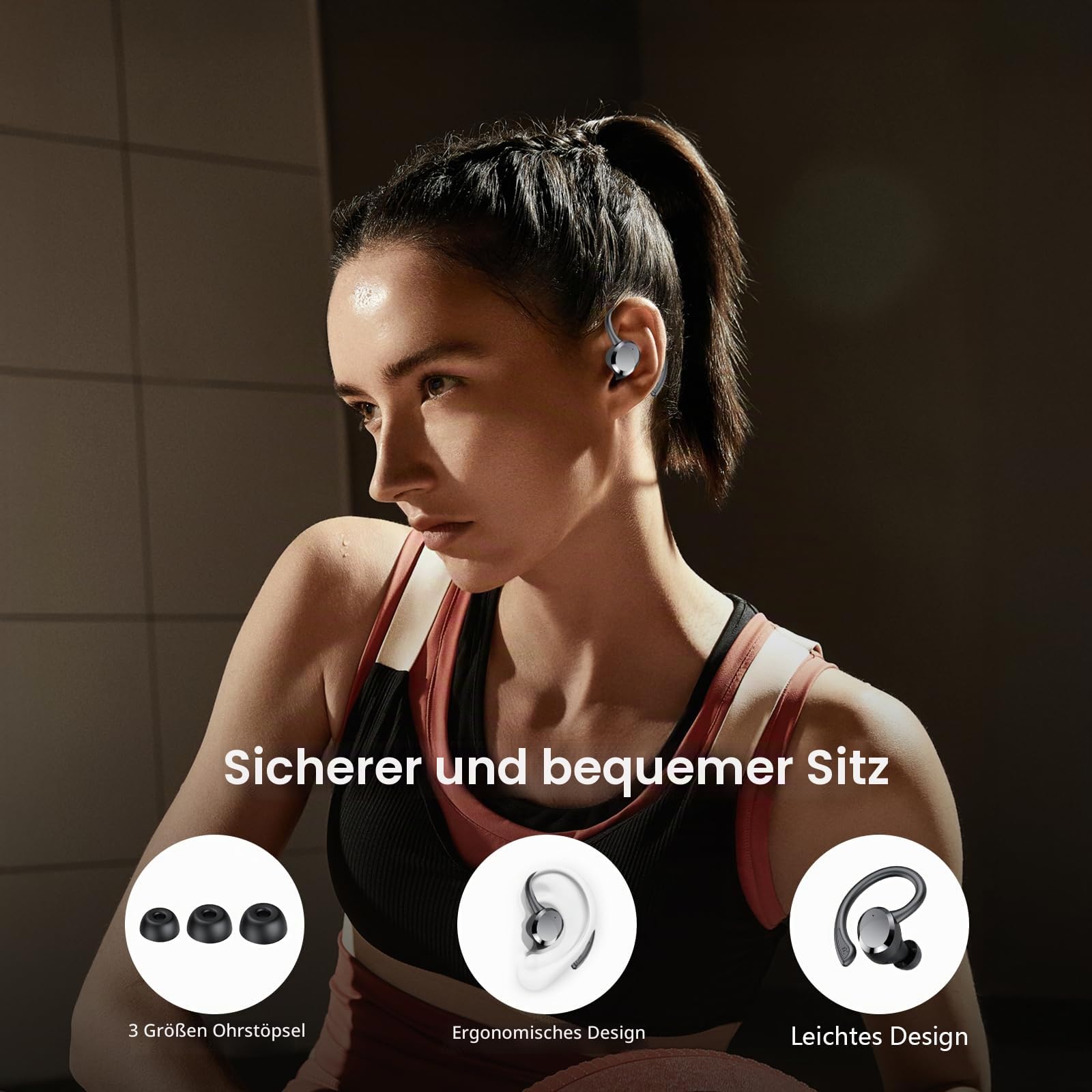 Bluetooth Kopfhörer Sport, Kopfhörer Kabellos Bluetooth 5.4 mit 4 ENC Noise Cancelling Mic, Kabellose Kopfhörer Hi-Fi Stereo Tiefer Bass Wireless Earbuds, IP7 Wasserdicht Ohrhörer LED Anzeige