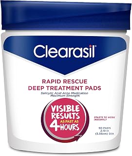 Clearasil Rapid Rescue Deep Treatment Acne Pads, 2% Salicylic Acid Maximum Strength, 90 Count - Fast Pimple Relief in 4 Hours