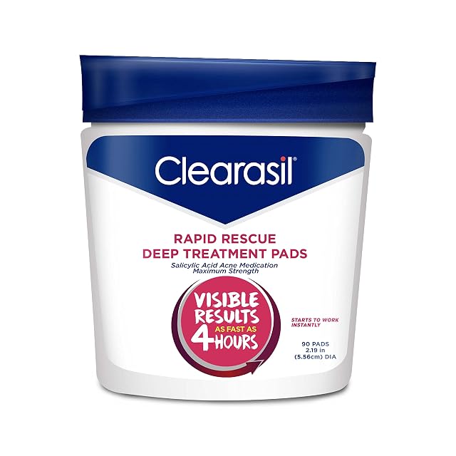 Clearasil Rapid Rescue Deep Treatment Acne Face Pads Maximum Strenght with 2 Salicylic Acid Acne Treatment Medicine 90