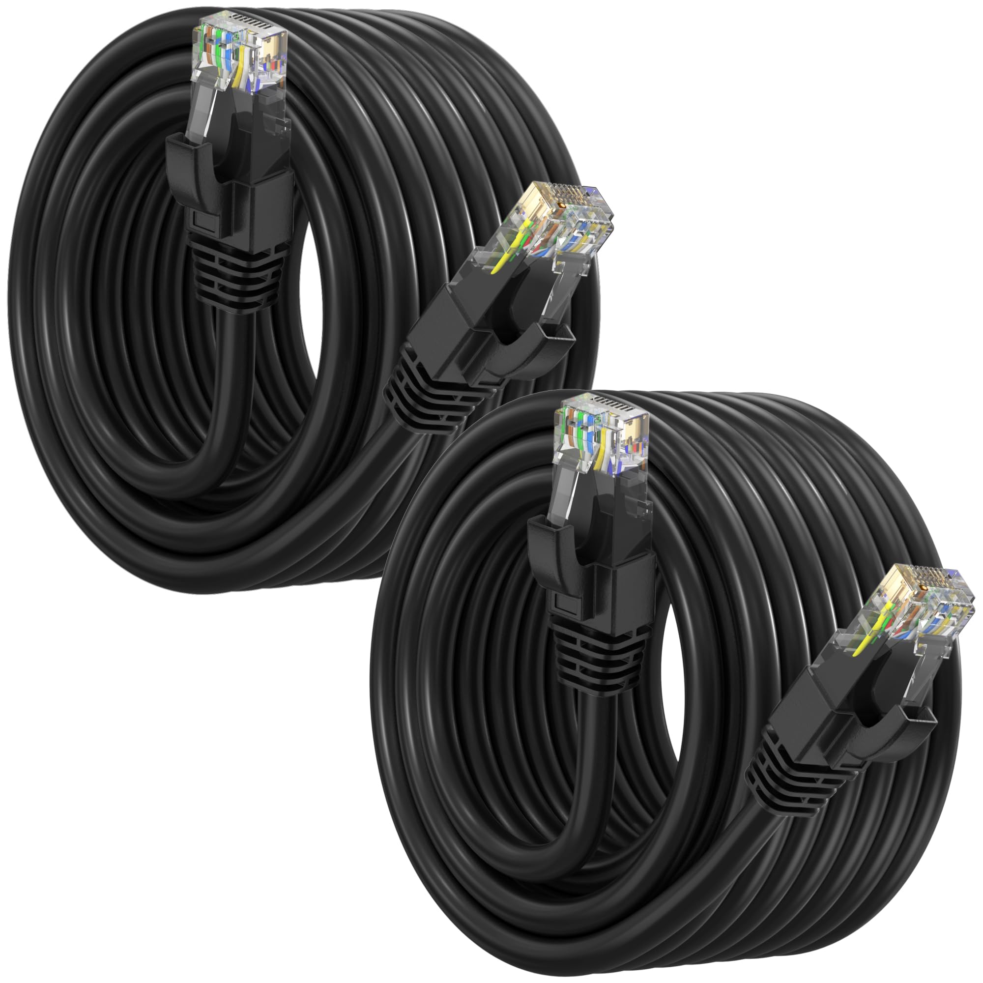 Maximm Cable Ethernet CAT6 – 50 pies – paquete de 2 – LAN – UTP – CAT 6 – RJ45 – Cable de red, parche, cable de Internet – 50 pies – negro