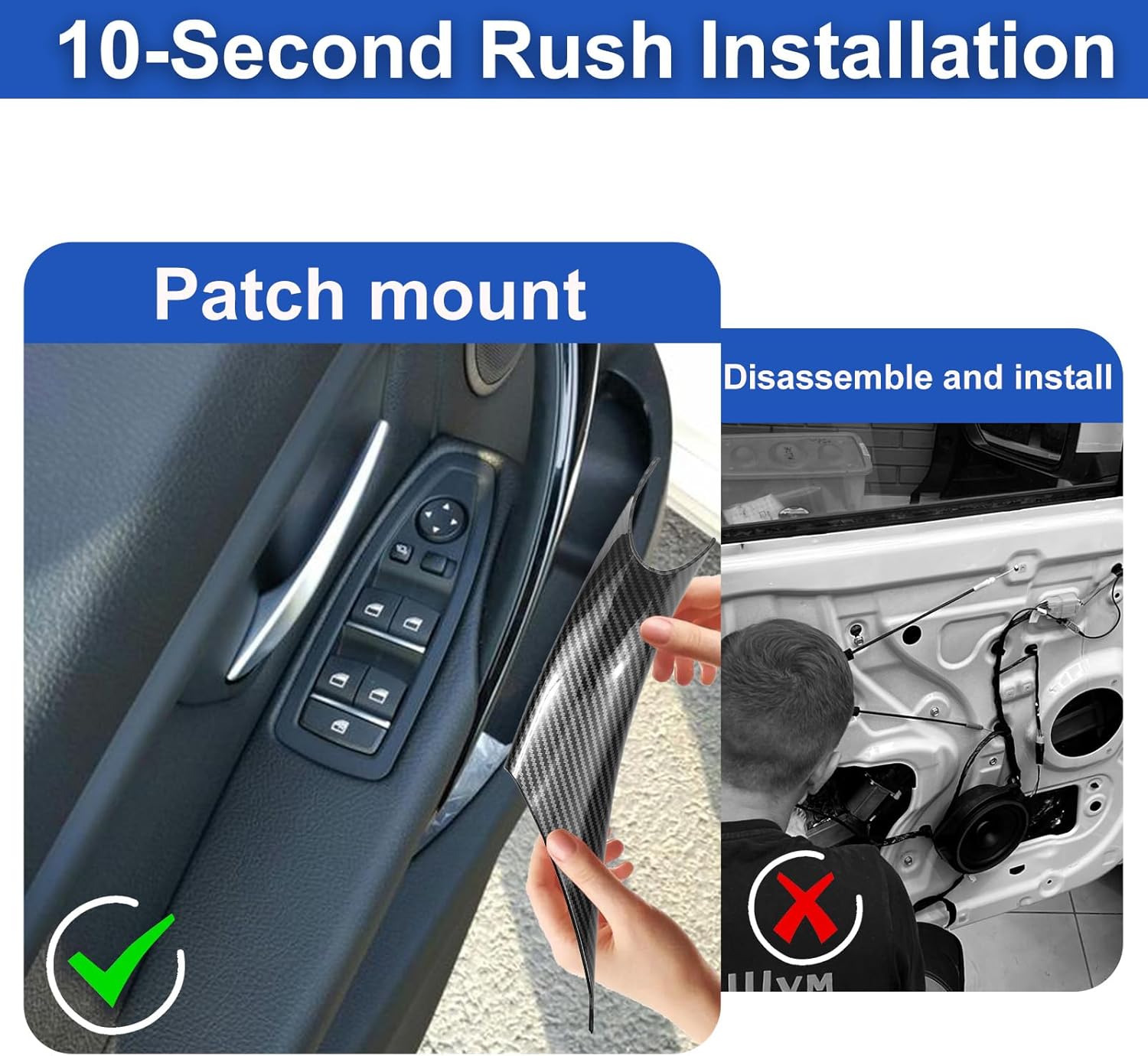 Inner Door Handle Protector Cover Compatible with BMW 3 Series (F30/F31/F34/F80) 2012-2018, 4 Series (F32/F33/F36/F82/F83) 2014-2017 Driver Side & Front Passenger Side (Carbon Fiber)