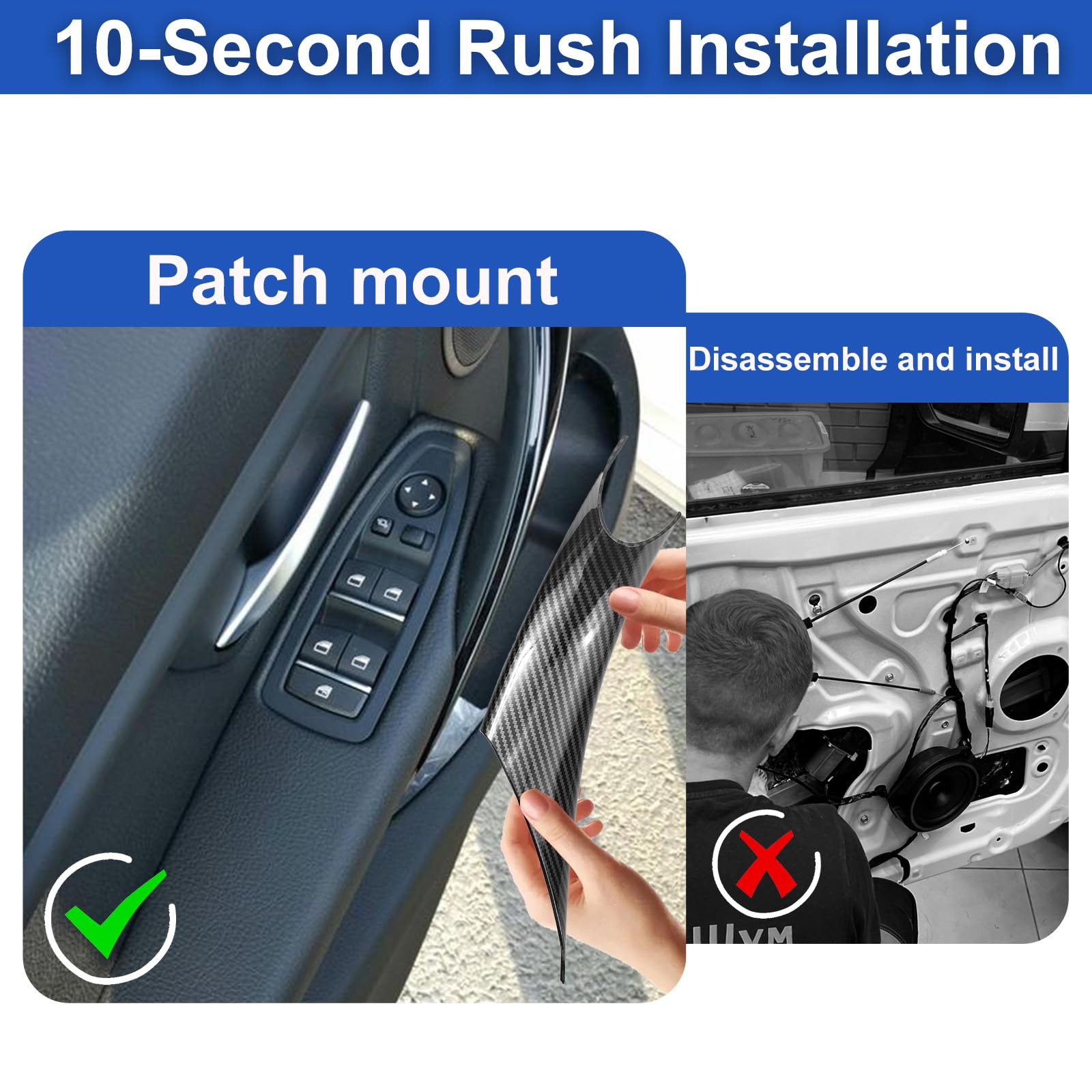 Copertura protettiva per maniglia interna compatibile con BMW Serie 3 (F30/F31/F34/F80) 2012-2018, serie 4 (F32/F33/F36/F82/F83) 2014-2017 lato conducente e lato passeggero anteriore (nero)