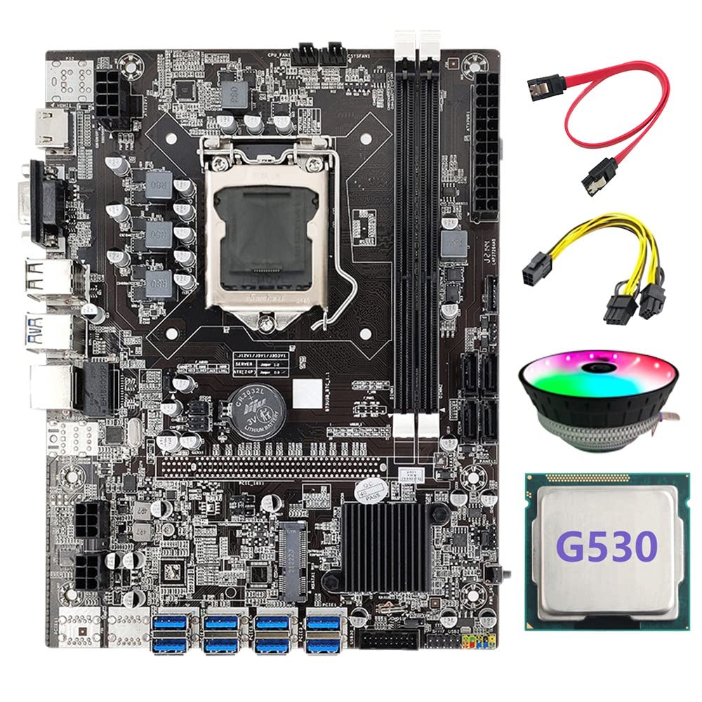 Scheda madre B75 BTC Mining + SATA + CPU G530 + 6 pin a doppio 8 pin+ventola di raffreddamento RGB LGA1155 8XPCIE USB DDR3
