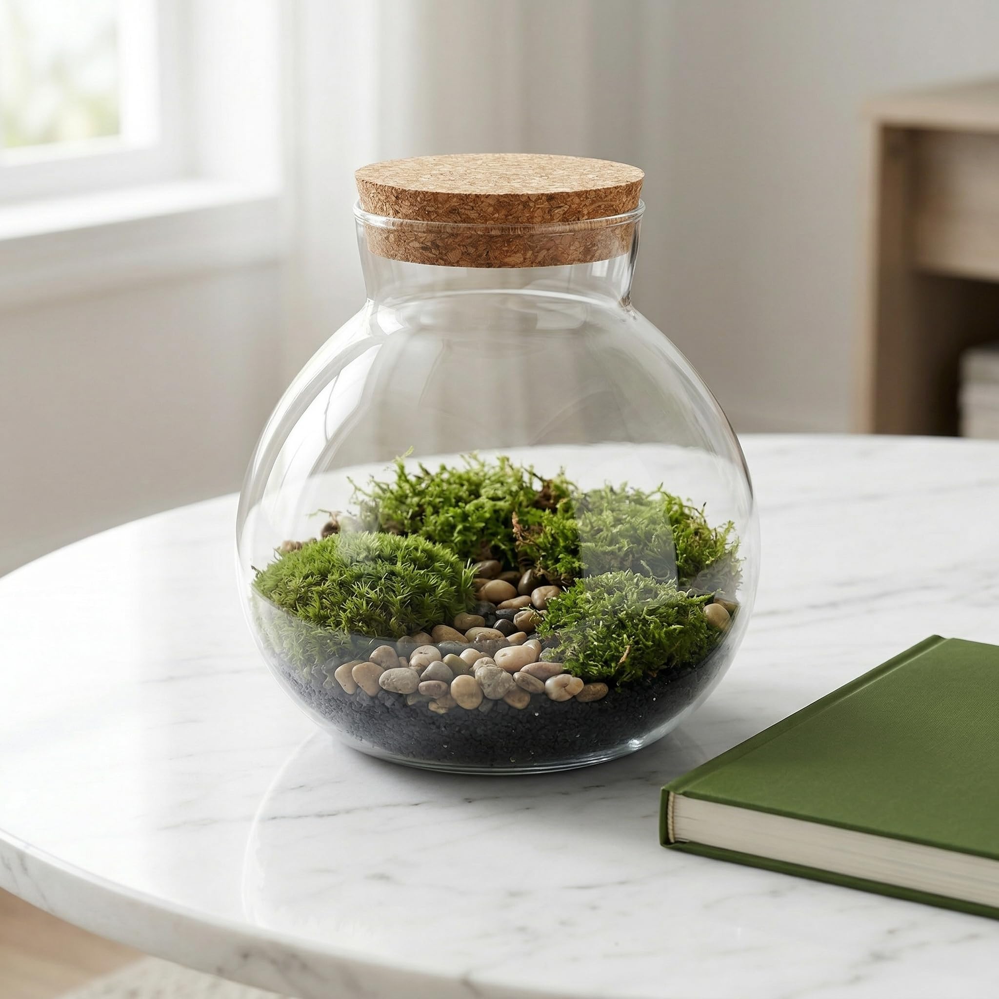 DOITOOL Pot rond en verre pour terrarium, plantes succulentes, bourgeons, vase à vœux, bouteille avec couvercle en liège, pot à bonbons, pot en verre pour fougère, mousse, plantes succulentes