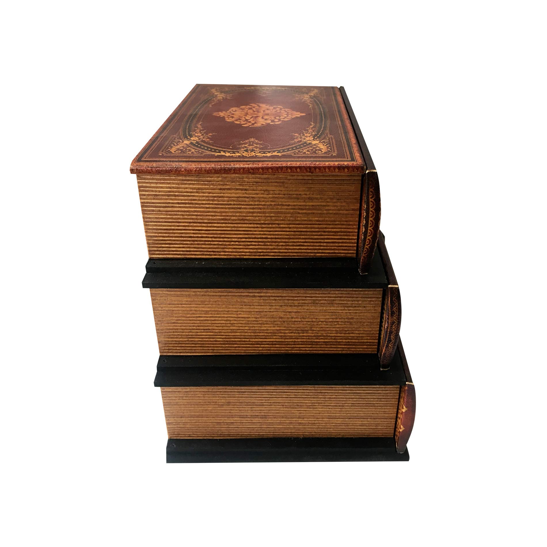Rebecca Mobili Cajonera de Mesa, Organizador de Escritorio, Forma de Libro, 3 cajones, Canvas PVC MDF, Retro, para Maquillaje joyería - Medidas: 22 x 24 x 16 cm (AxANxFON) - Art. RE6443