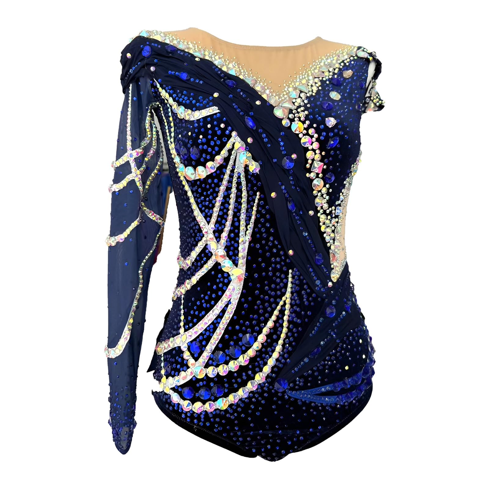 Gicir Girls Blue Rhythmic Gymnastic Leotards For With Sparkling Rhinestone Personalization Comfortable Competition Uniform(M)