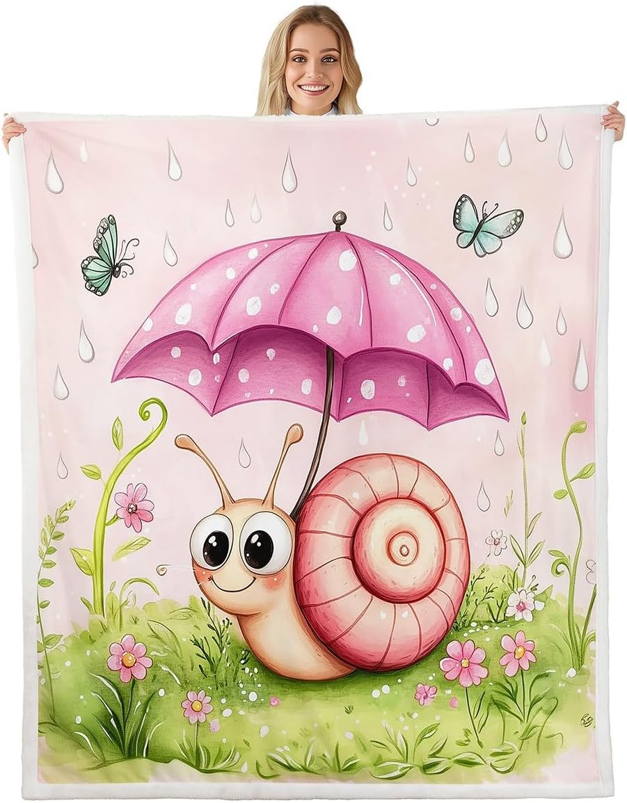 Erosebridal Kawaii Snail Fleece Blanket Girls Groovy Floral Print Throw 50"X60" Sherpa Blanket Pink Decor for Bedroom Cute Animals Wildlife Throw Blanket Cartoon Flannel Blanket for Bed Couch