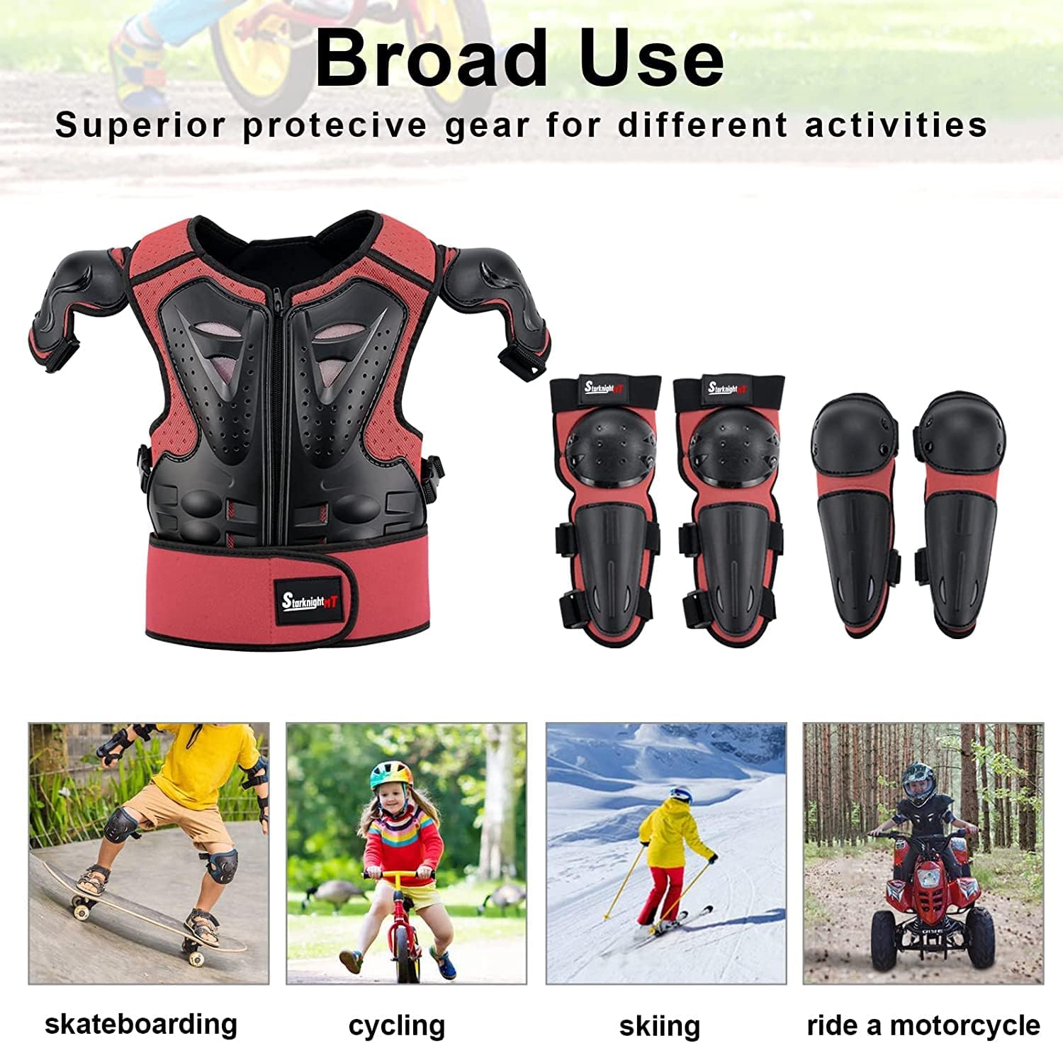 StarknightMT Kids Motorcycle Armor Suit Dirt Bike Gear Riding Protective Chest Spine Back Protector Shoulder Arm Elbow Knee Protector Pads for Cycling Skateboard,Skiing,Skating,Off-Road