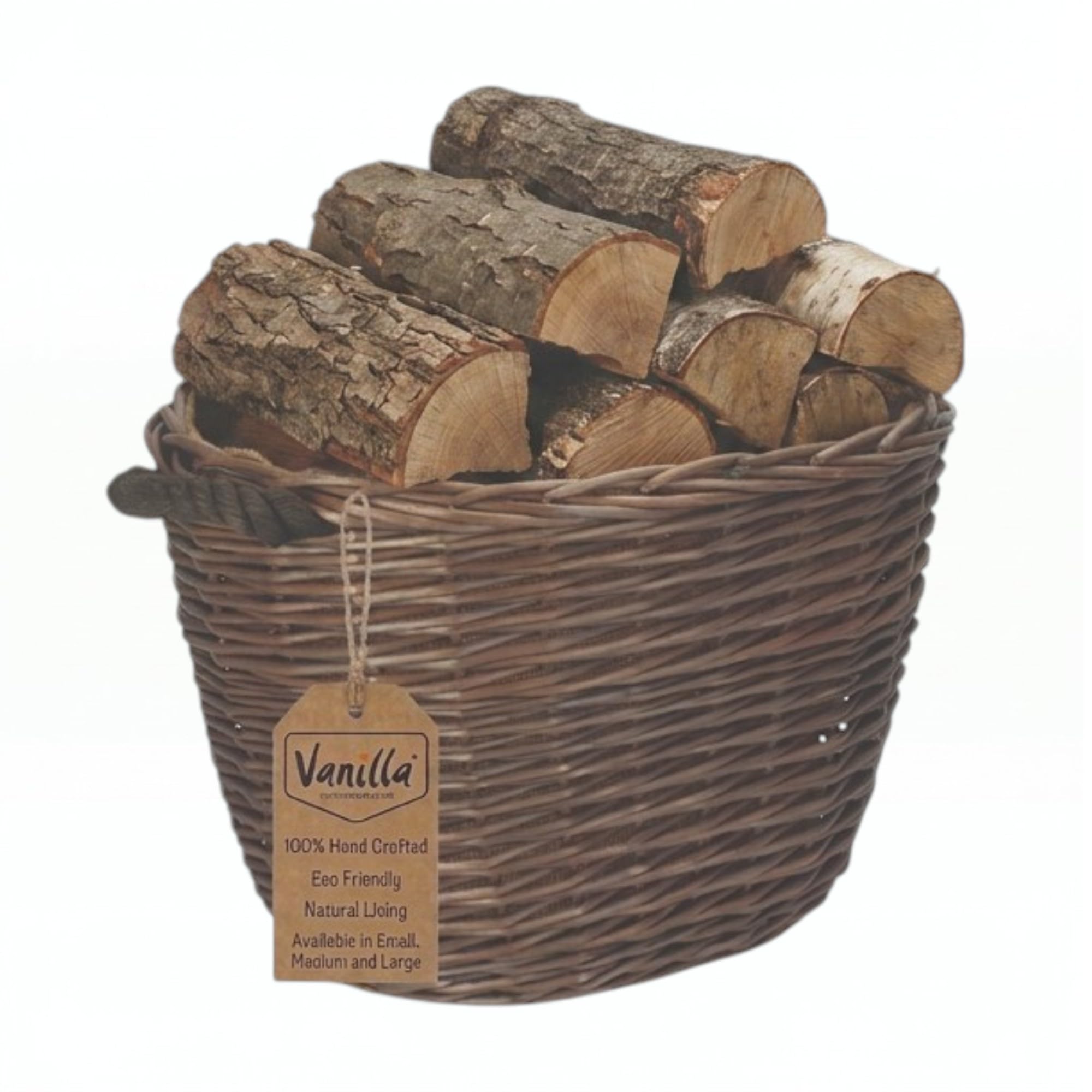 Vanilla Leisure - Log Basket Oval Deluxe Log Baskets for Wood Burner Indoor Antique Wash Willow Wicker Basket lining Rope Handles Large Log Basket Logs Storage Size:600x470x390mm — image 1
