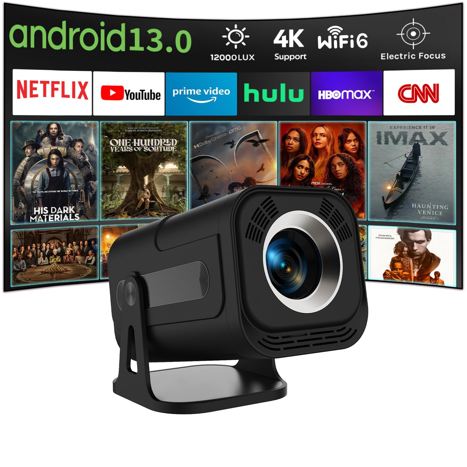 WTONISY Portable Mini Projectors, Android13.0 WiFi Projector Home Stand Ceiling Projection Fashion Android/iOS Phone Cinema Projector for Home Native 1080P with HDMI/USB/Earphone/BT5.0 (JY320)