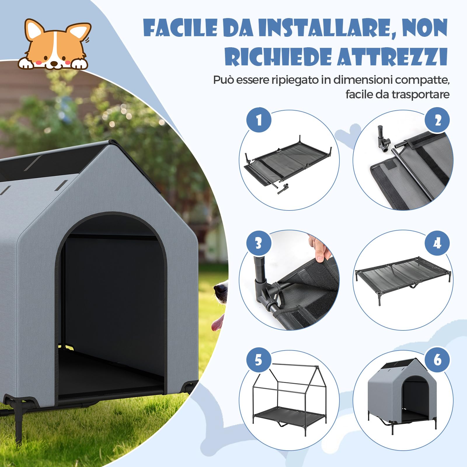 COSTWAY Casetta per Cani, Letto Rialzato per Cani con Copertura Rimovibile ed Impermeabile e Finestre Ventilate, Cuccia Cane Esterno ed Interno Taglia Piccola/Media/Grande (75 x 110 x 106 cm)