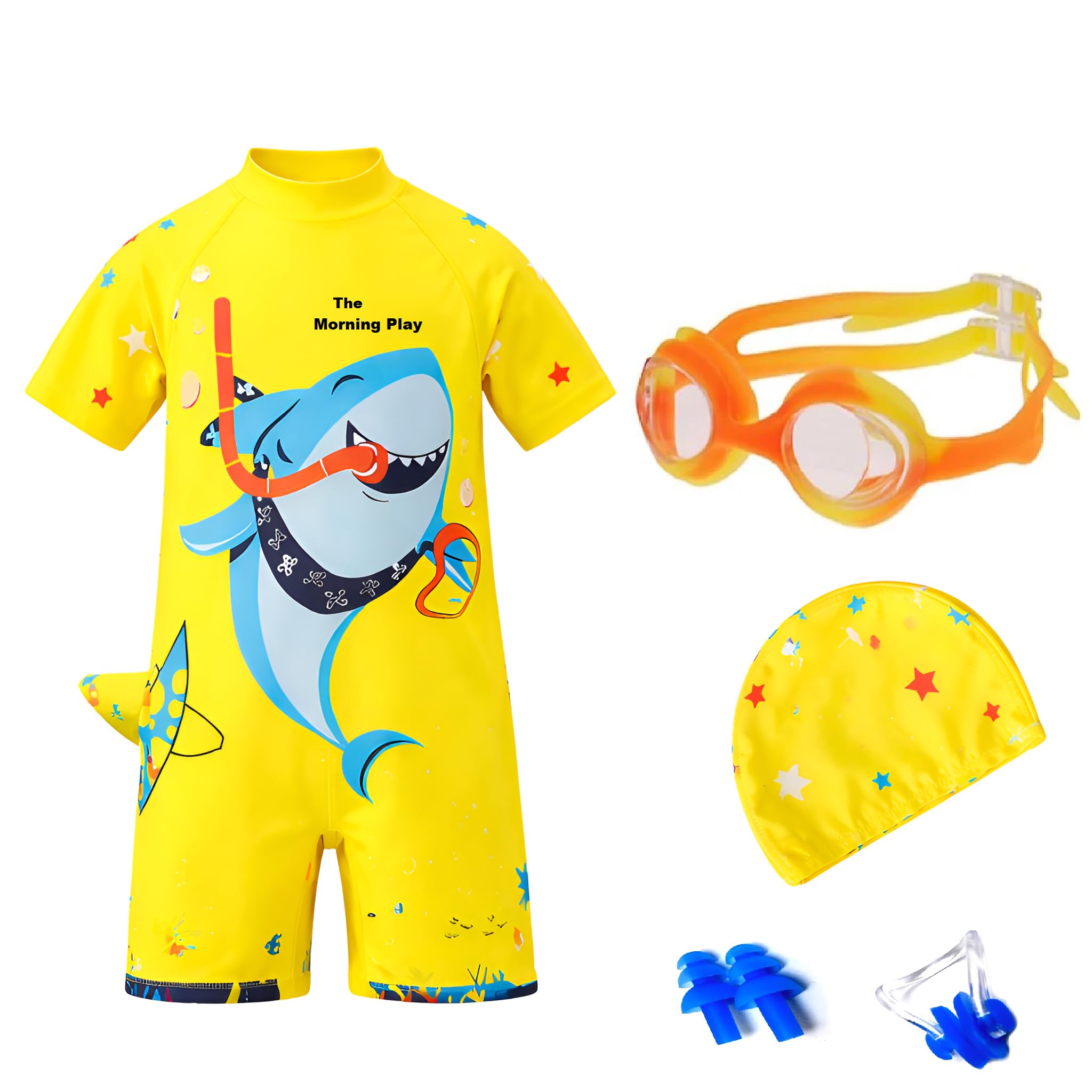 Swimsuit for Boys & Girls with Cap, Goggle, Ear Plug Set, One-Piece Swimming Costume for Kids, Swimwear for Boys & Girls-image-47
