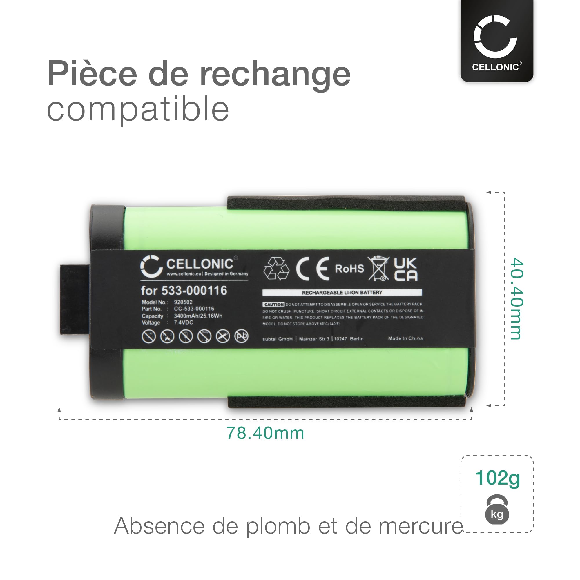 CELLONIC 1x Batterie pour Enceinte Compatible avec Ultimate Ears UE MegaBoom 1, S-00147, Compatible avec Logitech 533-000116 - (3400mAh, 7.4V)