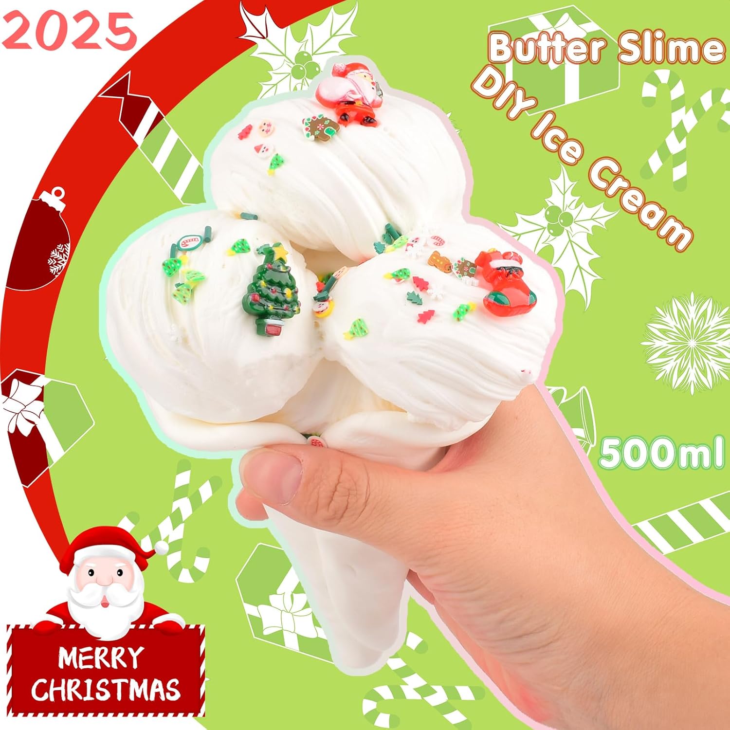 Christmas Prefabricated 500ml White Butter Clay Bucket, for Boys and Girls Aged 4-6 and 7-12, Slime Decompression Toy, DIY Butter Puree That can be Played with Multiple People