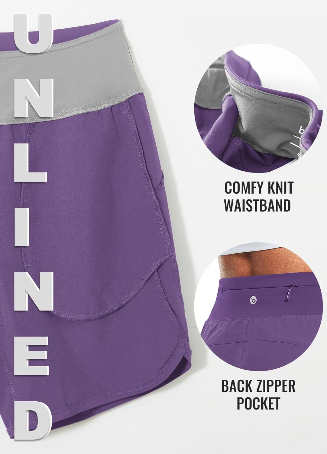baleaf Women's 7" Athletic Long Running Shorts Workout Gym Quick Dry Hiking Shorts High Waisted Zipper Pocket - Image 3