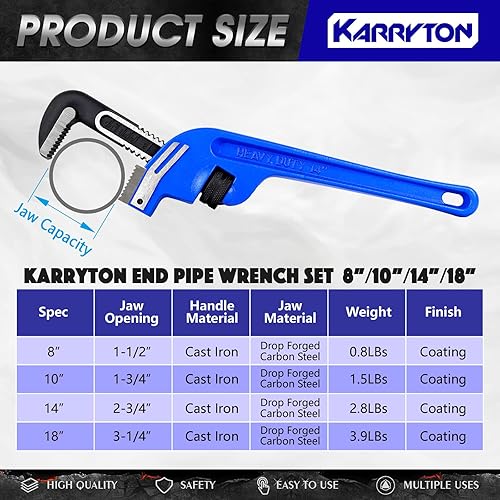 Miniatura 9 de Llave de tubo de extremo de 8 pulgadas, apertura de mandíbula ajustable de 1.5 pulgadas1.496 in, llave de plomería con mango de desplazamiento de