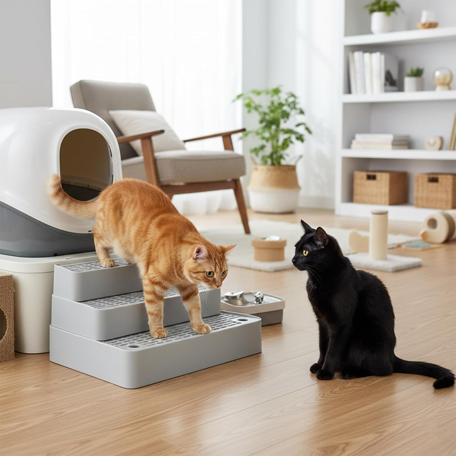 3 Steps Litter Box Ramp, Adjustable Cat Steps for Litter Box with Filter Holes Litter Trapper, Litter Trapper Cat Stairs for Litter Boxes, Easy Access for Kittens & Senior Cats