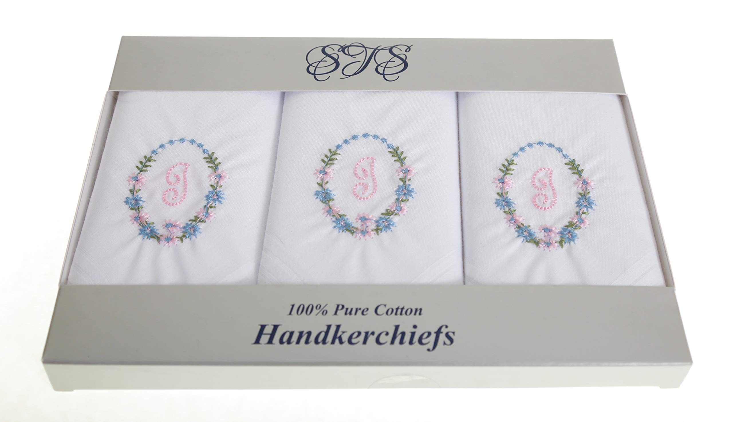 Pañuelos para mujer 100% algodón con letra inicial en caja, paquete de 3