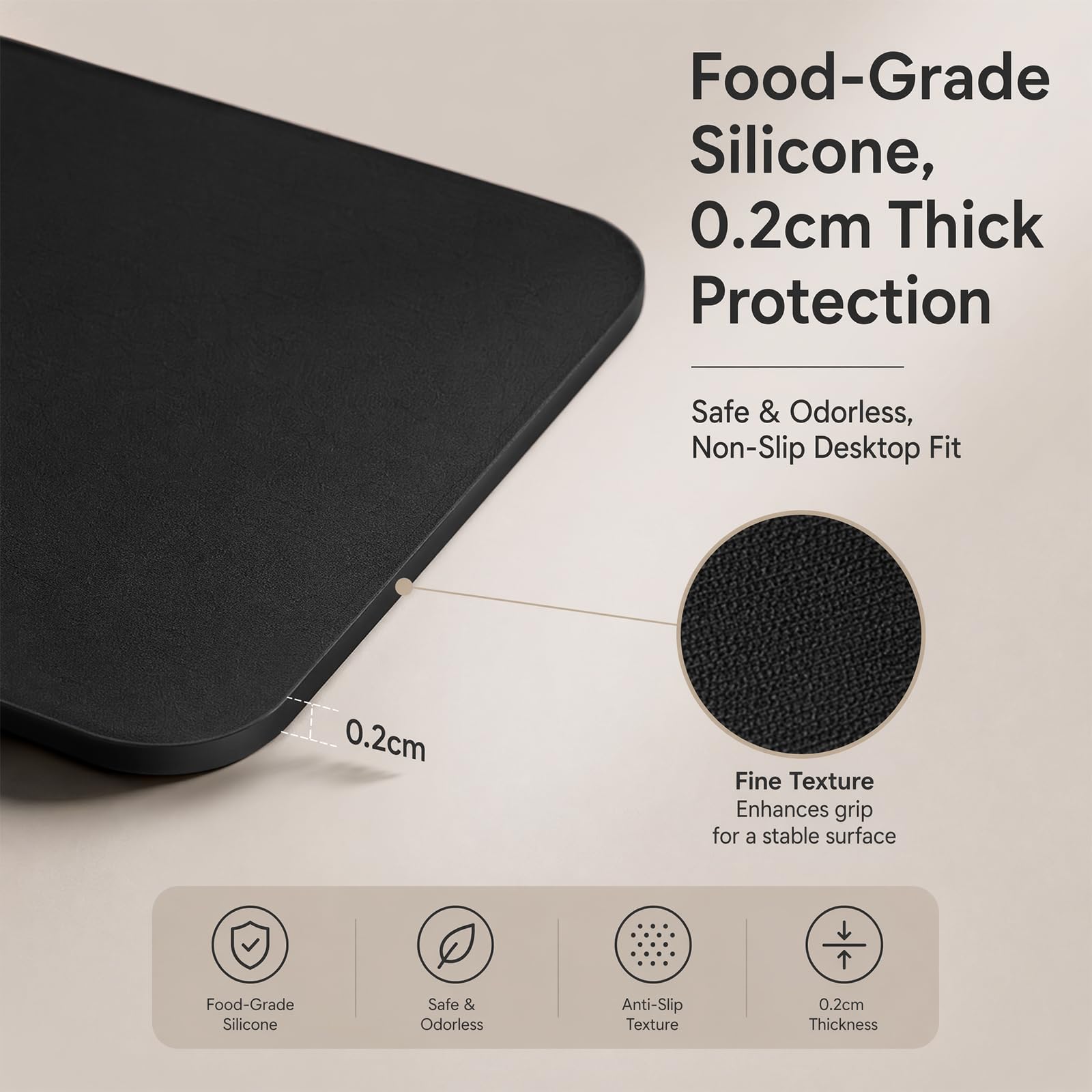 Tappetino in silicone grande, 120 x 60 cm, nero, 0,2 cm, extra spesso, antiscivolo e impermeabile, tappetino per lavori artigianali, base in silicone per cucina, artigianato, banco da lavoro