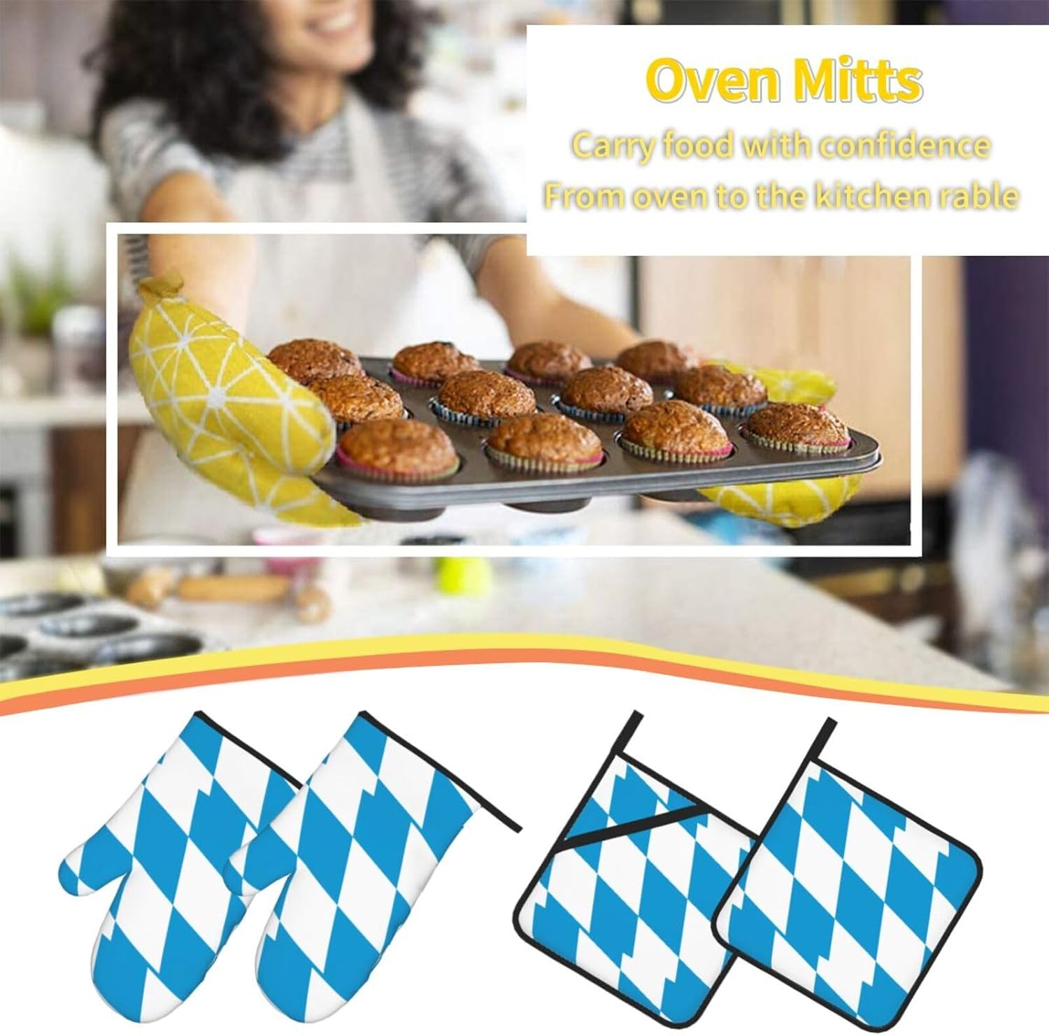 Bavarian Flag Prints Kitchen Covers: Waterproof Oven Layers for Safe Cooking & Easy Cleanup - 4 Piece Heat Protection Set