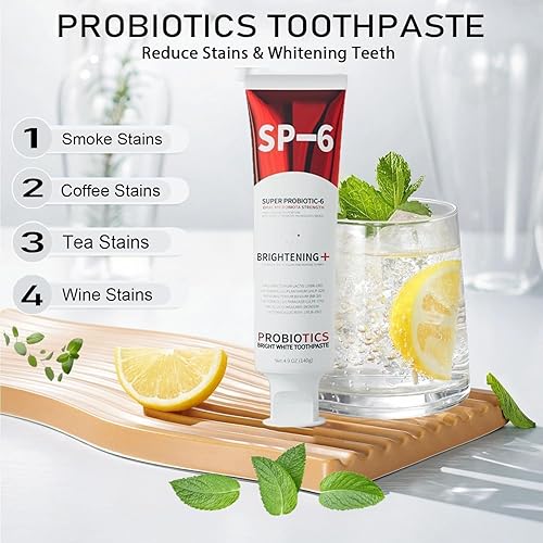 Miniatura 8 de Sp-6 Probiótico, pasta de dientes blanqueadora, contiene probióticos blanqueadores sin flúor, refrescante sabor a menta, pasta de dientes