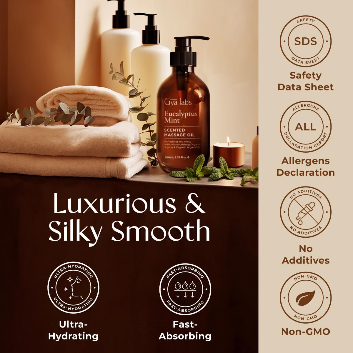 Gya Labs Eucalyptus Mint Massage Oil - 6.76 Fl Oz - Non-Greasy Formula for Sore Muscles, Deep Relaxation & All Skin Types - Suitable for Men & Women - Image 6
