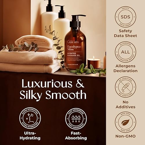 Miniatura 6 de Gya Labs Aceite de masaje de eucalipto y menta, 6.76 onzas líquidas, fórmula no grasa para dolores musculares, relajación profunda y todo tipo de