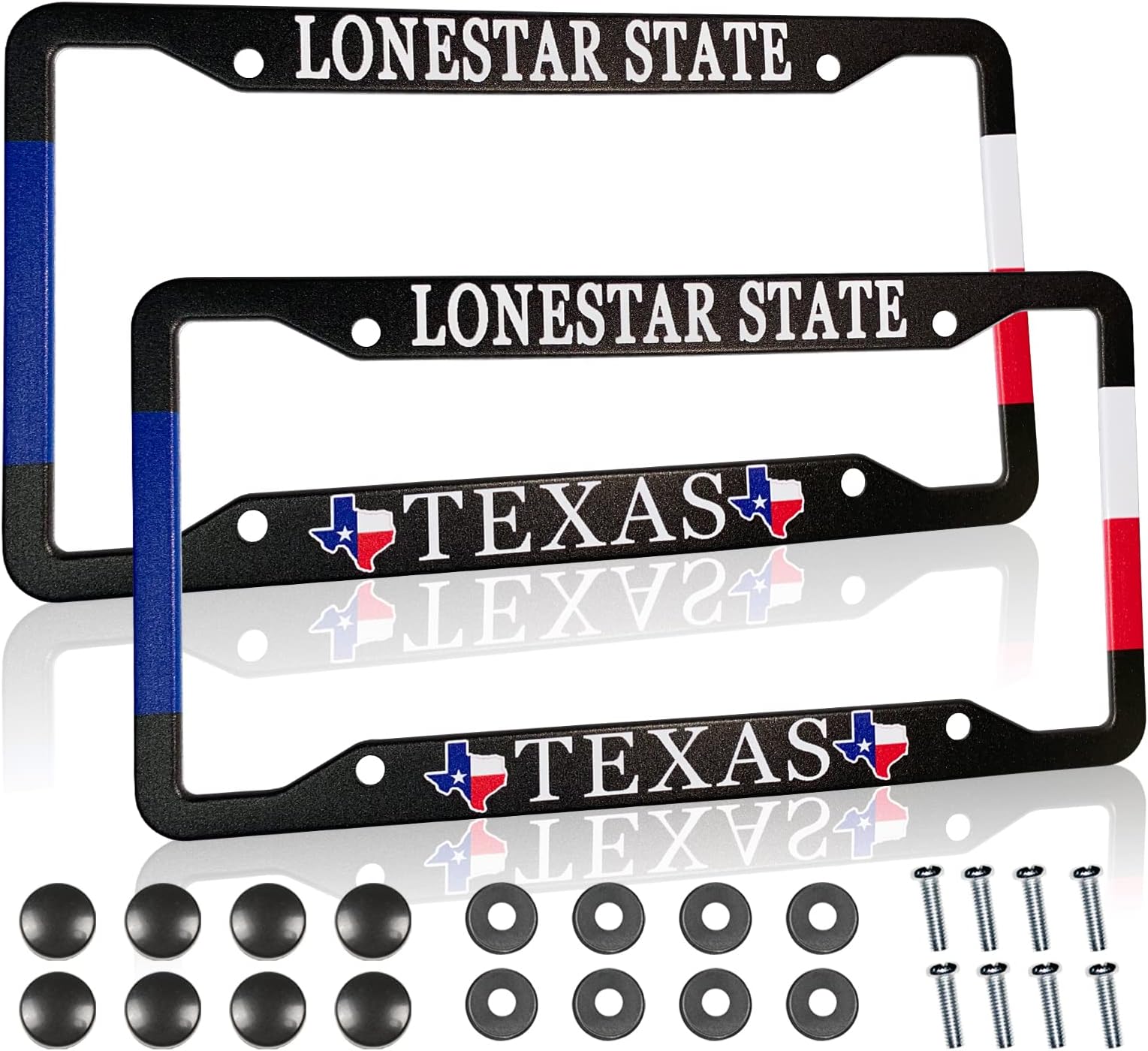 PAUSEBOLL Texas Flag License Plate Frame American Lonestar State Metal License Plate Cover Front Plates Frames Car Tag Frame for Women Men US Vehicles Standard(Set of 2, 12.3" x 6.3")