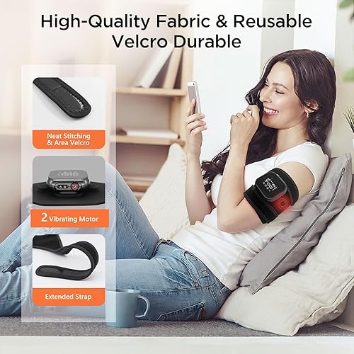 Miniatura 6 de Almohadilla térmica de brazo con calor, vibración y luz roja, almohadilla térmica inalámbrica para codo con correa de extensión desmontable de 31