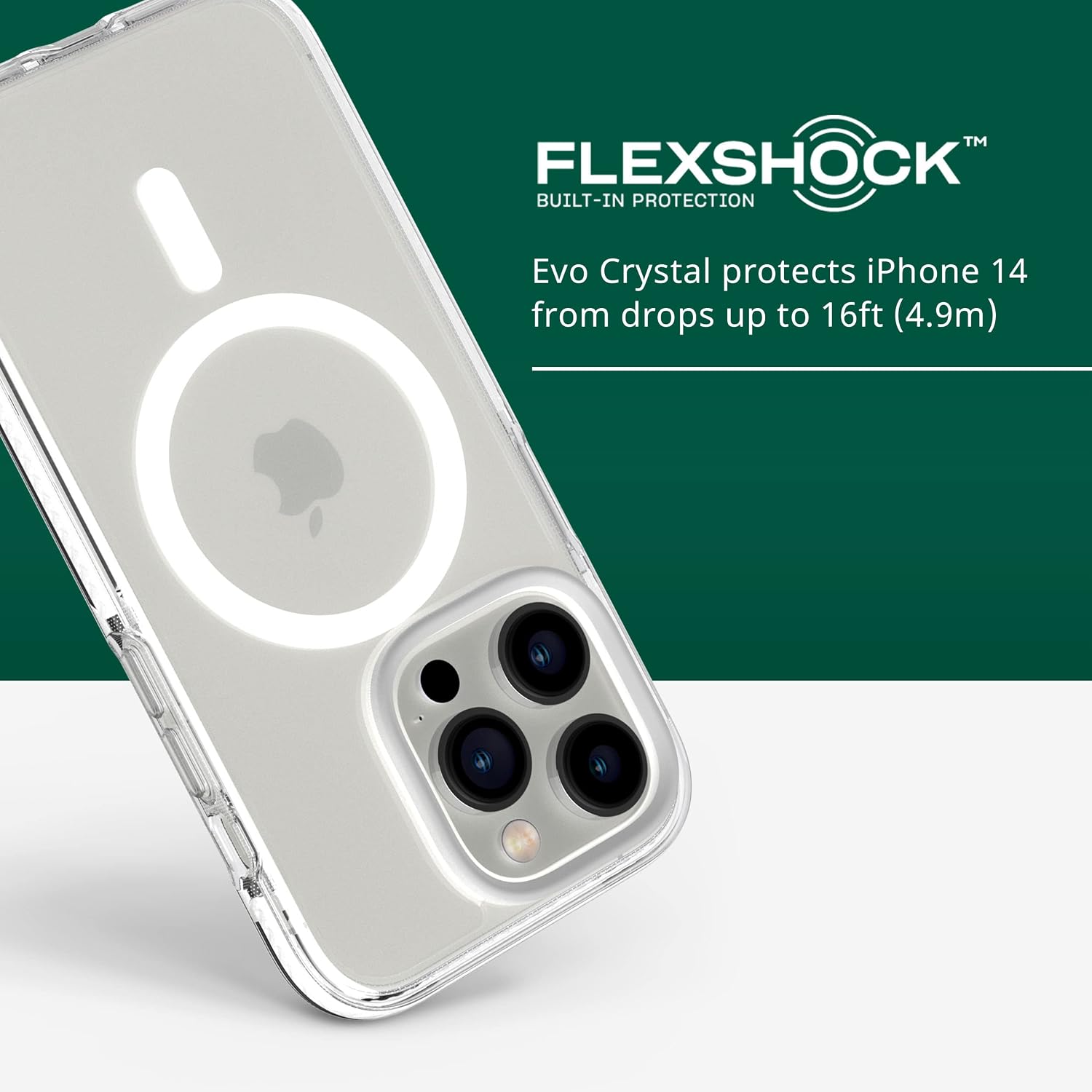 tech21 iPhone 14 Pro Evo Crystal Compatible with MagSafe® – Shock-Absorbing & Scratch-Resistant Clear Phone Case with 16ft FlexShock Multi-Drop Protection