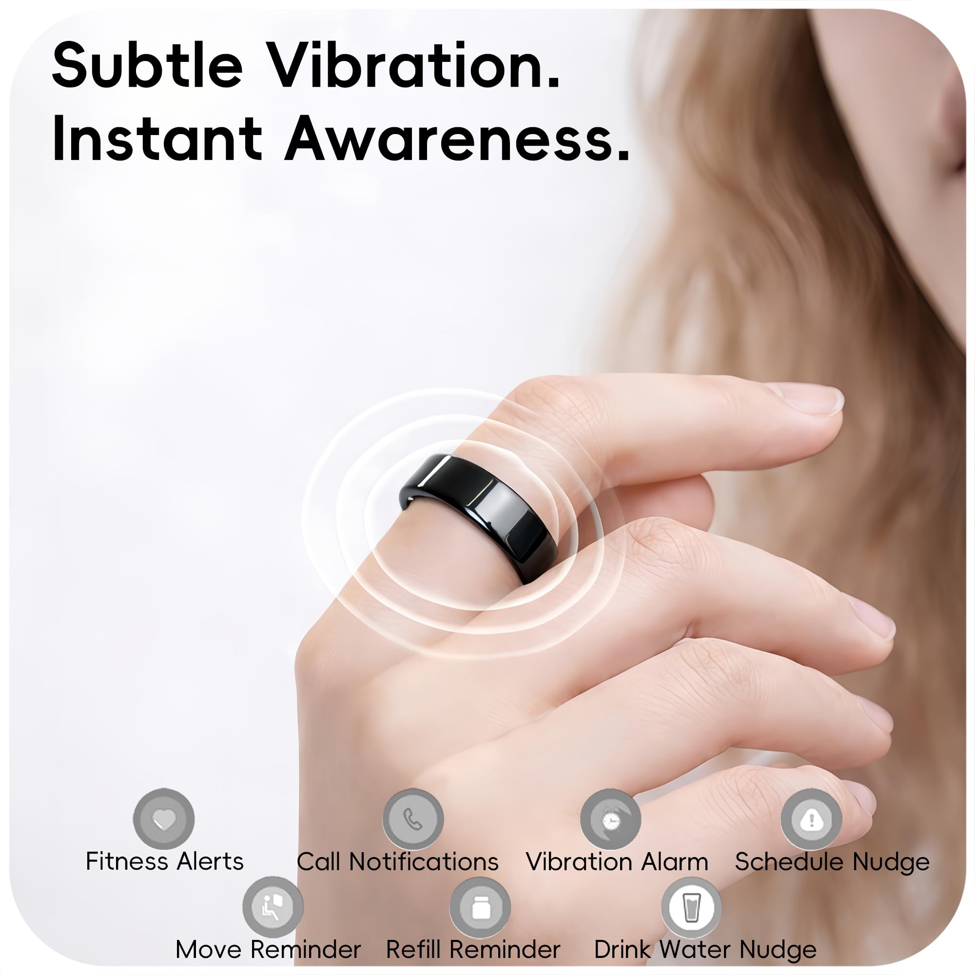 Bague intelligente avec contrôle tactile et rappels de vibrations - Étanche pour fitness, sommeil, fréquence cardiaque, suivi des pas, boîtier de charge de 30 jours, idéal pour les couples, compatible