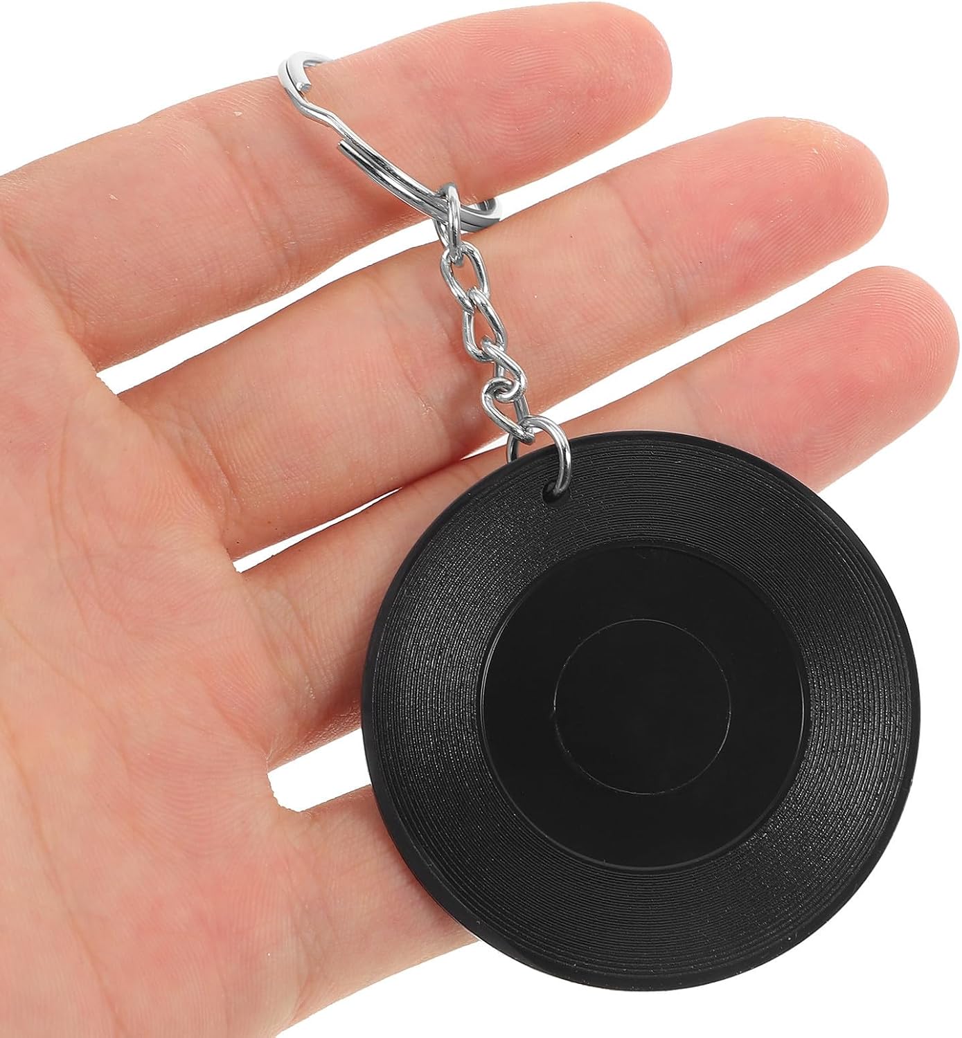 Garneck 4pcs Mini Record Coaster Keychain Pendant Black Abs Hanging Charm image 4