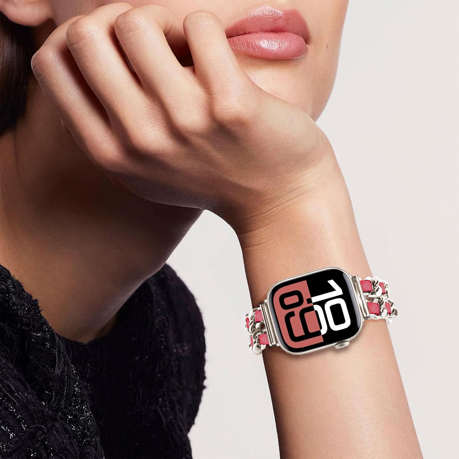 Bands Compatible with Apple Watch 49mm 46mm 42mm 45mm 41mm 44mm 40mm 42mm, Metal with Leather Chain Replacement Strap for iWatch Series 10/9 / 8/7 / 6/5 / 4/3 / SE/Ultra Women Men - Image 4