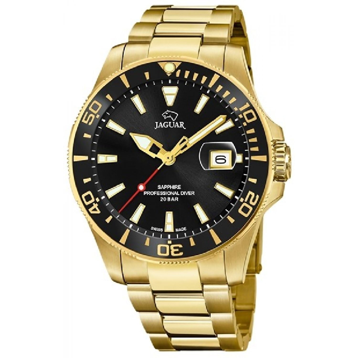 JAGUAR Watch Model J877/3 from Executive Collection, 43.5 mm Black case with Plated Steel Strap for Men, one Size, 43.5, Bracelet