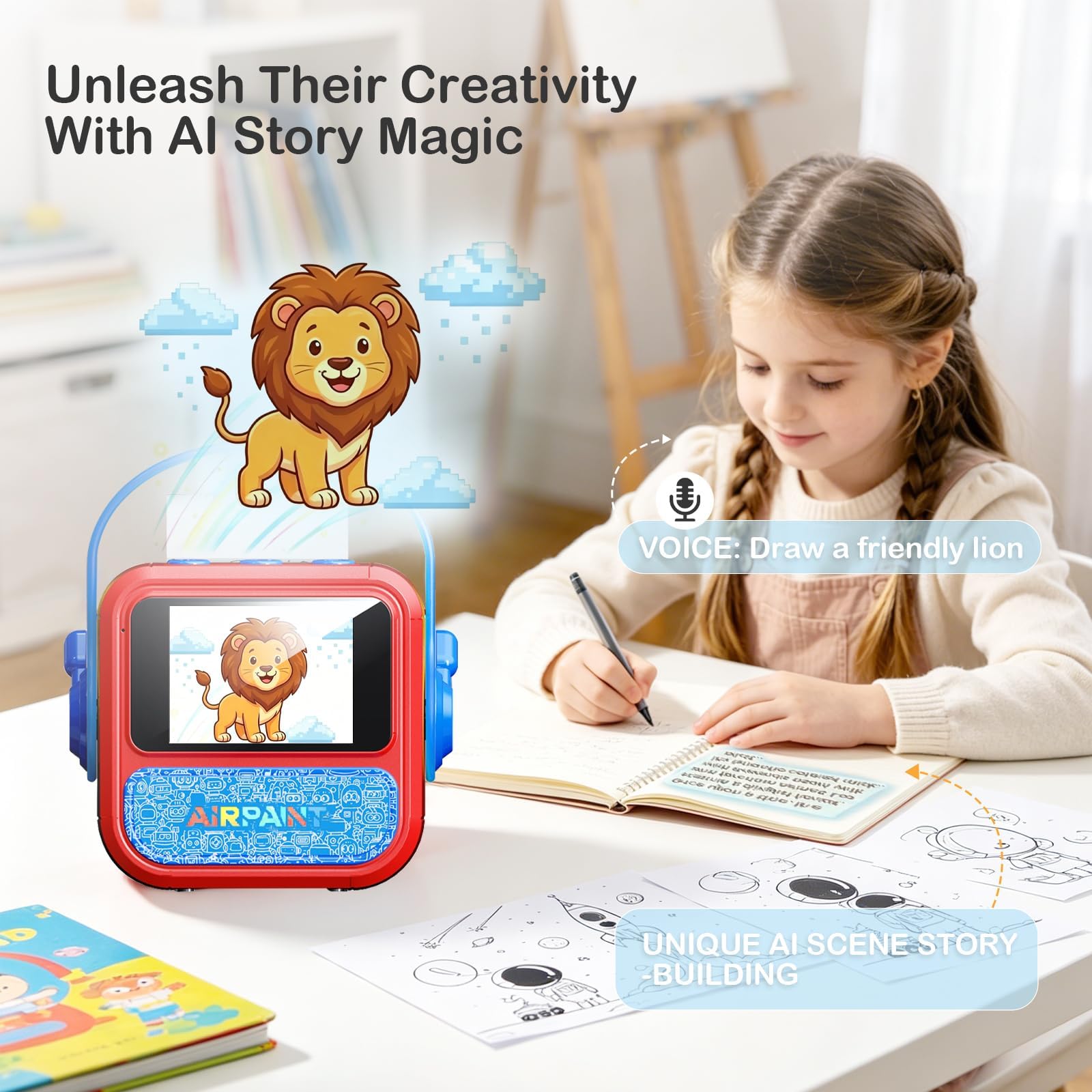 Imprimante d'autocollants vocaux intelligente pour enfants, mini machine thermique sans encre avec écran HD, imprimante d'étiquettes Bluetooth portable pour bricolage, notes scolaires et