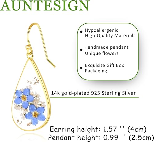 Vista 32 de Forget-Me-Not and Queen Anne's Lace Pressed Wildflower Earrings Pressed Flower Earrings Handmade Drop and Dangle Earrings Gift for Woman