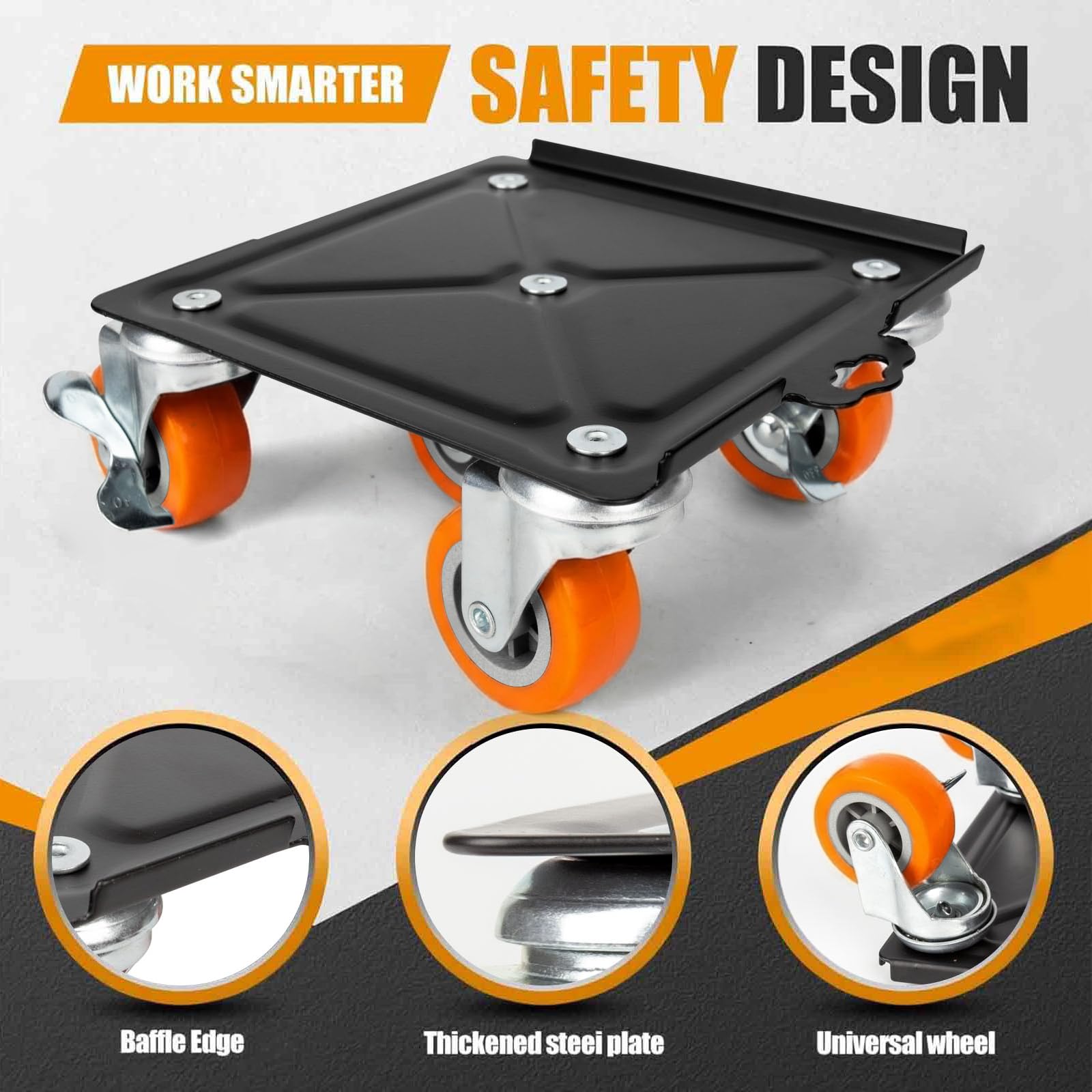 Kit Sollevatore Mobili, Spostare Mobili Pesanti, Kit Spostamento Mobili con Funzione di Parcheggio, Carico 1500 kg, con 5 Ruote Girevoli 360° per Spostamento Facile dei Mobili (Arancione)