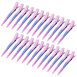 24 Packs Duck Bill Clips, Bantoye 3.35 Inches Rustproof Metal Alligator Curl Clips with Holes for Hair Styling, Hair Coloring, Matte Gradient Pink