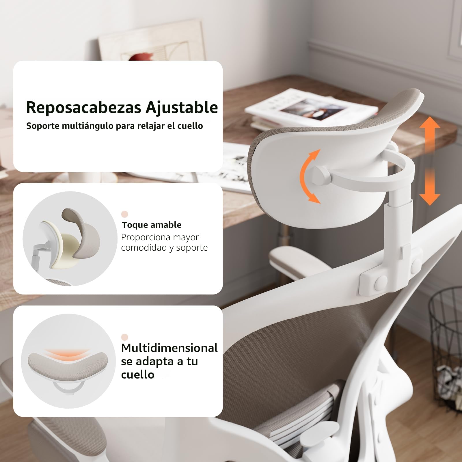 Silla de Oficina Ergonómica,de Escritorio con Respaldo Alto y Malla, Brazos Abatibles, Soporte Lumbar y Reposacabezas Ajustables, Silla Giratoria para Oficina en Casa, Dormitorio o Estudio