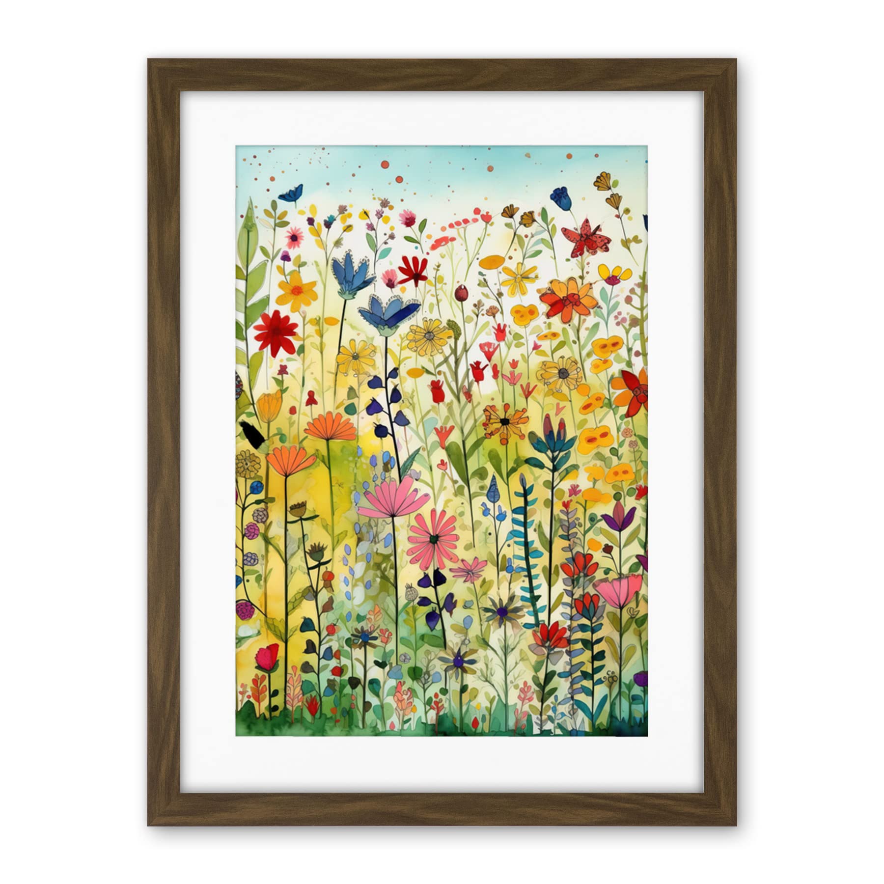 Artery8 Mixed Wildflower Bloom In Meadow Folk Art Artwork Framed Wall Art Print 18X24 Inch