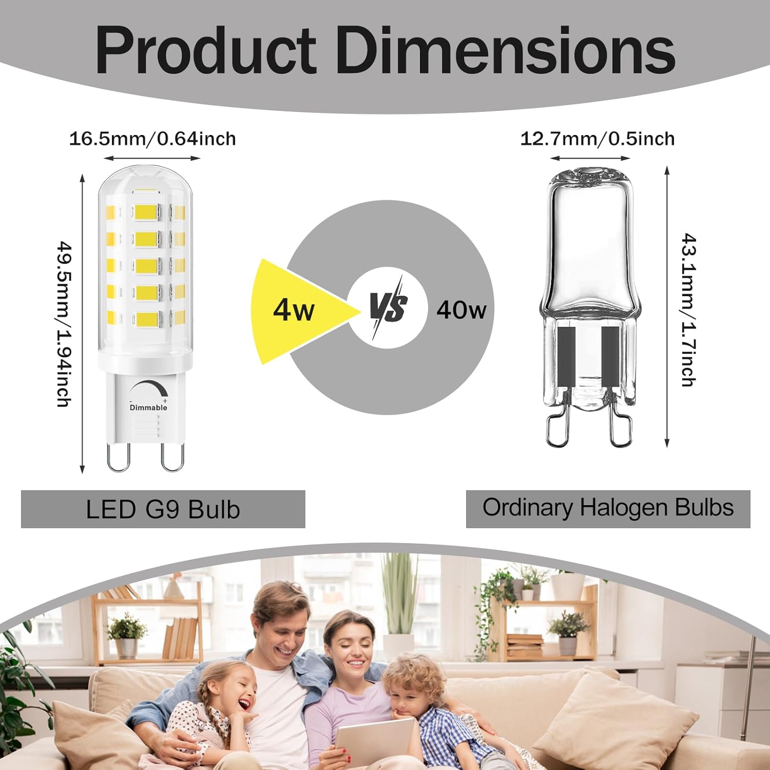 G9 LED Bulb 4W, 40 Watt Equivalent Halogen, 6000K Daylight Chandelier Light Bulbs, T4 G9 Bi-pin Base for Crystal Chandelier Home Lighting, 360 Degree Angle, 120V, dimmable 6 Pack