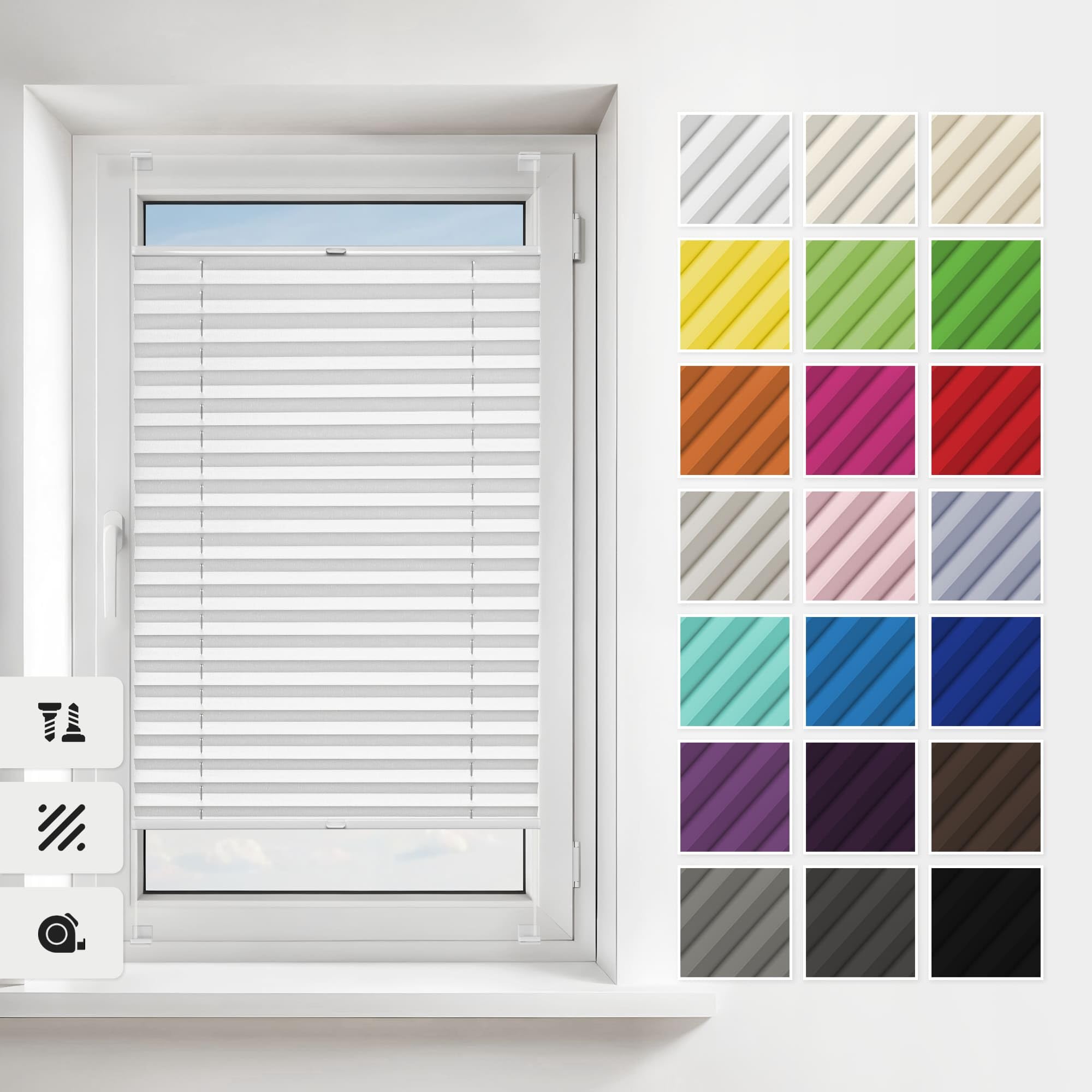 Estika Plissee mit Bohren 75 x 120 cm – Weiß – Verdunkelungsplissee zum Anschrauben für Fenster, Blickdicht, inkl. Montagezubehör