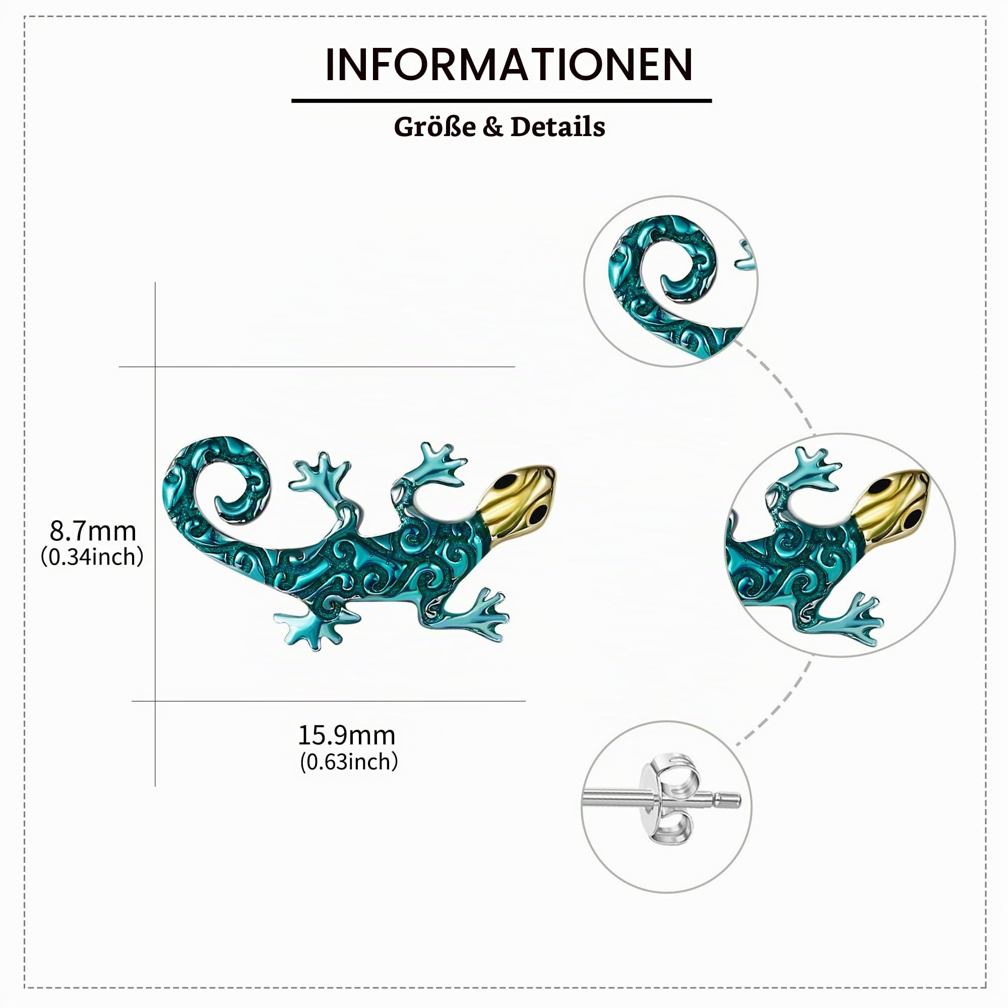 Eidechsen-Ohrringe Sterlingsilber Gecko-Ohrstecker Tierschmuck Geschenke für Frauen