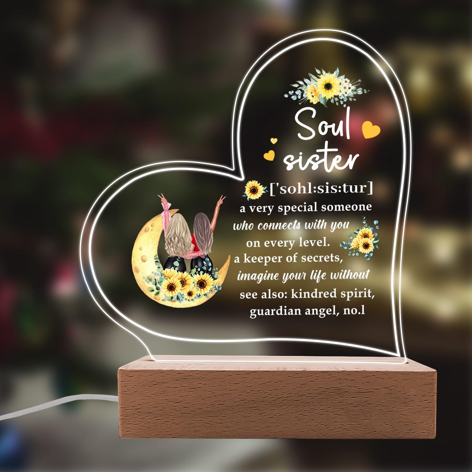 MQTMJBN Soul Sister Gifts for Women Bestie Friendship Night Light Gifts Engraved Night Light Decoration for Friends Sister and Bestie