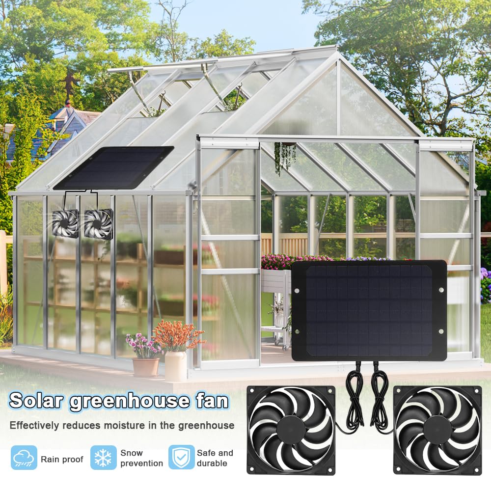 Kit Di Ventilatori a Pannello Solare,10 W Kit Ventola per Pannello Solare Con 2 Ventole Impermeabili, Ventilatore Di Scarico Solare, Kit Di Ventilatori Ad Energia Solare per Piccoli Pollai,Serre